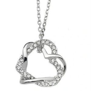 Silver Double Heart Necklace Made w/ Swarovski Crystal